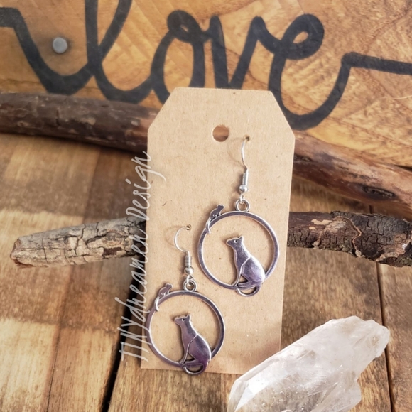 Cat earrings~Cat Mouse FuLL MOON earrings ~Witchy~Kitty Cat Jewelry Gift ideas~ - Picture 9 of 11